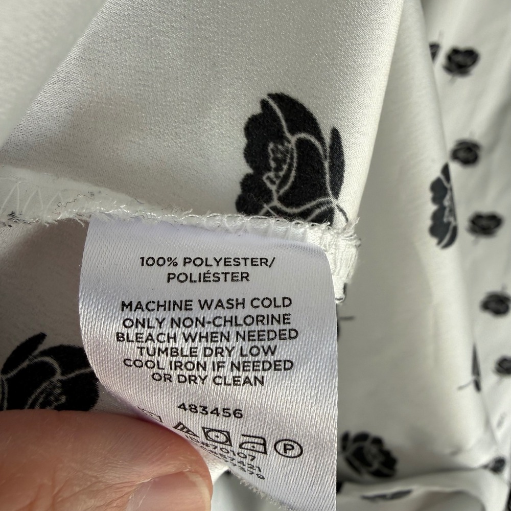 ANN TAYLOR White and Black Roses Long Sleeve Gothic Minimalist Ladies Blouse, L - Picture 4 of 7